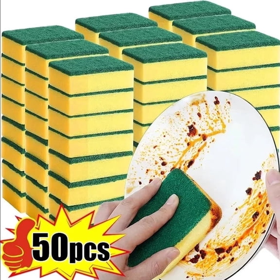 50 Pack Kitchen Cleaning Sponges, Kitchen Scrub Dish Sponge Scouring Pad for Soap, Dishwashing Dinnerware Sets Pan Pot Towels Cloth Rags Holder Glass Dishwasher Sink Bathroom
