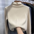 thumbnail image 4 of Women's Plain T-Shirt Blouses Slim Fitted Long Sleeve Mock Turtle Neck Layering Fall Winter Cute Tee Tops,Beige,L, 4 of 4