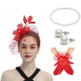 thumbnail image 2 of UJNDER Hats for Women Bow Top Hat Set for Tea Party Events Weddings With Lace Gloves Earrings Red, 2 of 5