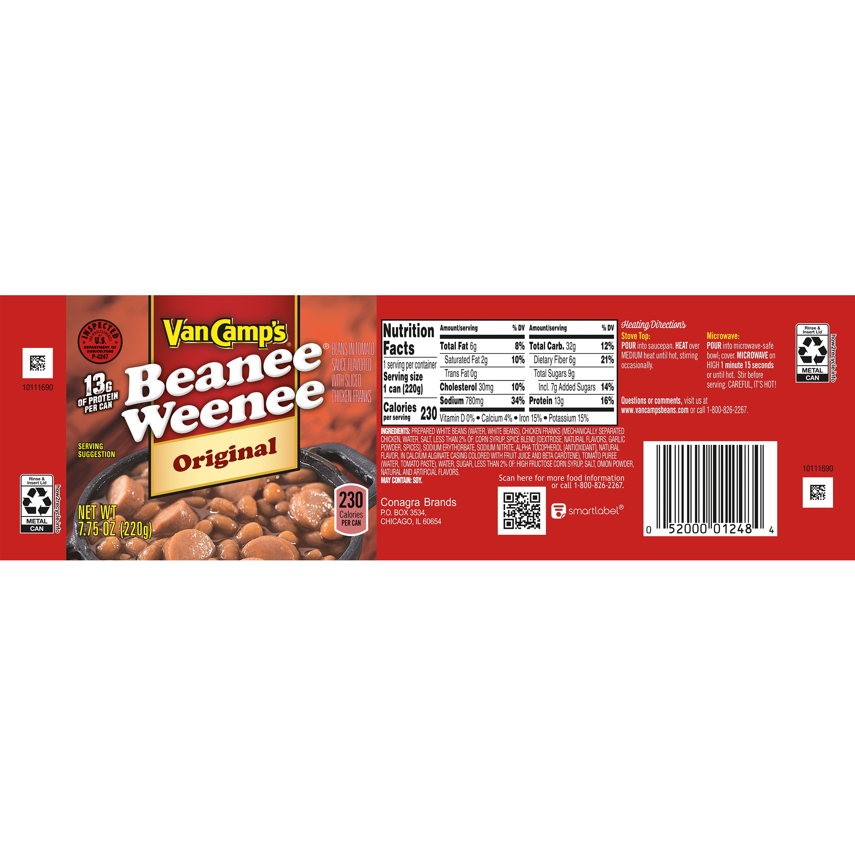 Van Camp's Original Beanee Weenee, Canned Food, 7.75 OZ (Pack of 12)