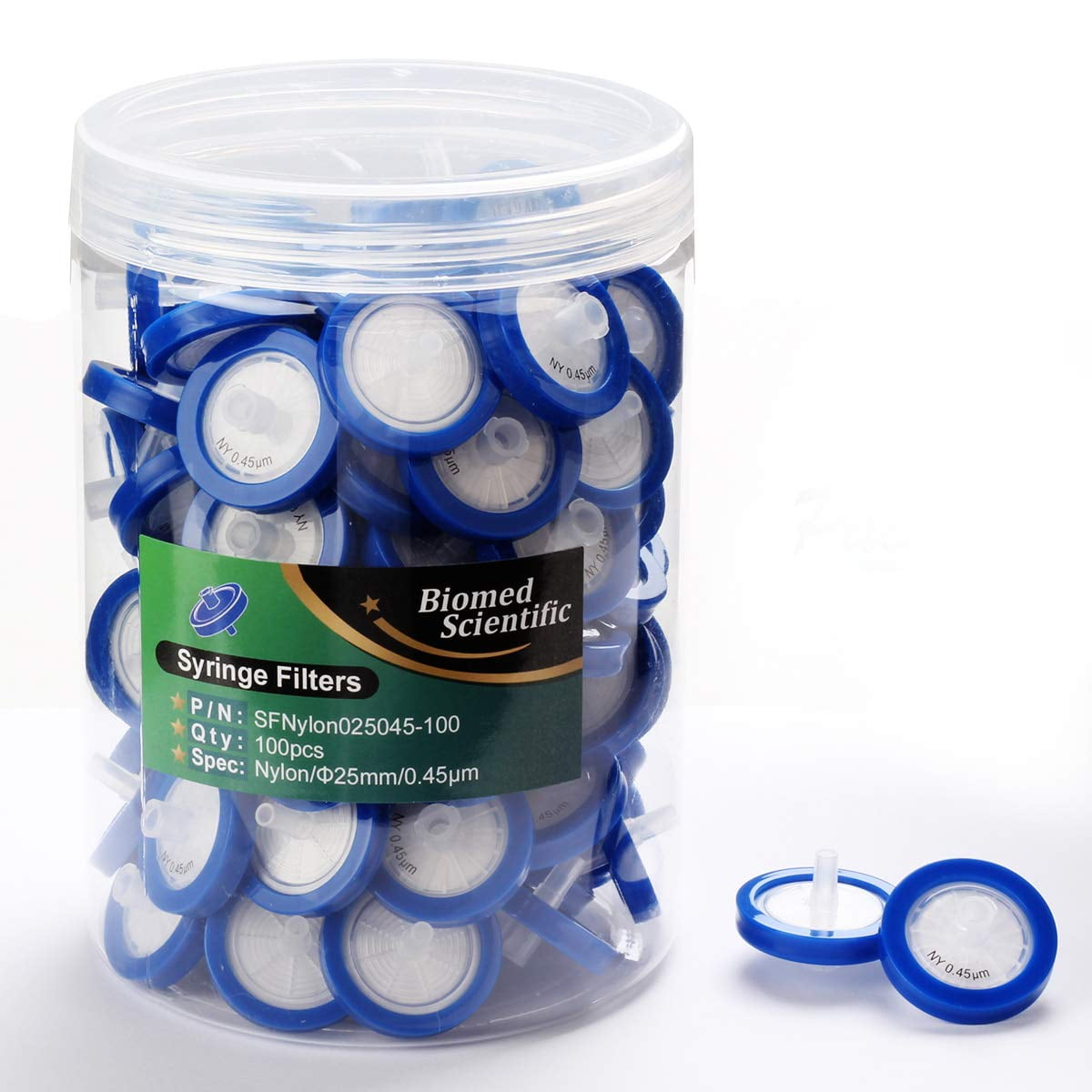 Syringe Filter Hydrophilic Nylon Membrane 100PCS 25mm Disc Diameter 0