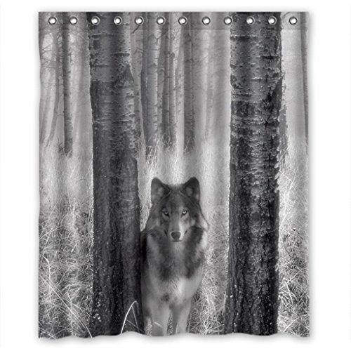 Cortina de ducha ABPHQTO Lobo en el Bosque Impermeable 150x180 cm