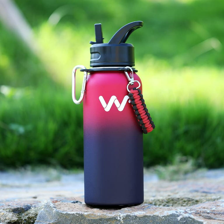 24 oz Insulated Water Bottle With Straw Lid & Spout Lid,Reusable Wide Mouth  Vacuum Stainless Steel Water Bottle