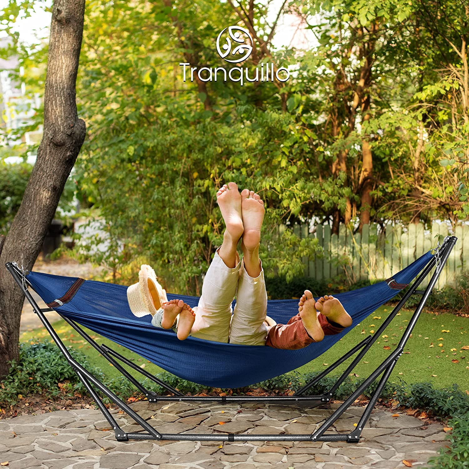 Tranquillo 600lb Capacity 2 Persons 2 Hammocks Included/Foldable Portable Hammocks with Stand, Tree Straps, Carry Bags for Garden Camping, Aegean
