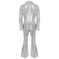 thumbnail image 4 of Haitryli Men's 70s Disco Metallic Shiny Jumpsuit Costume Lapel Flare Long Sleeve One Piece Rompers Silver M, 4 of 7