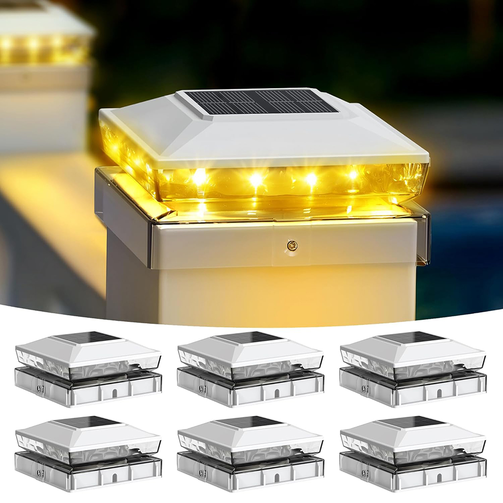 6 Pack Solar Post Cap Lights outdoor, Fence Post Solar Lights, Waterproof Outdoor Post Lights for Garden Patio Porch, 4x4 5x5 Vinyl/Wooden Posts