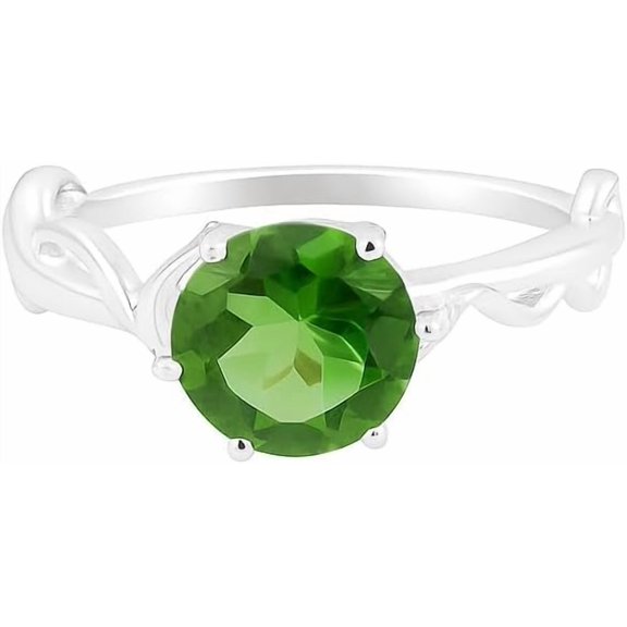 925 Sterling Silver Round Peridot Gemstone August Birthstone Ring For Her Wedding Engagement Ring Gift For Her