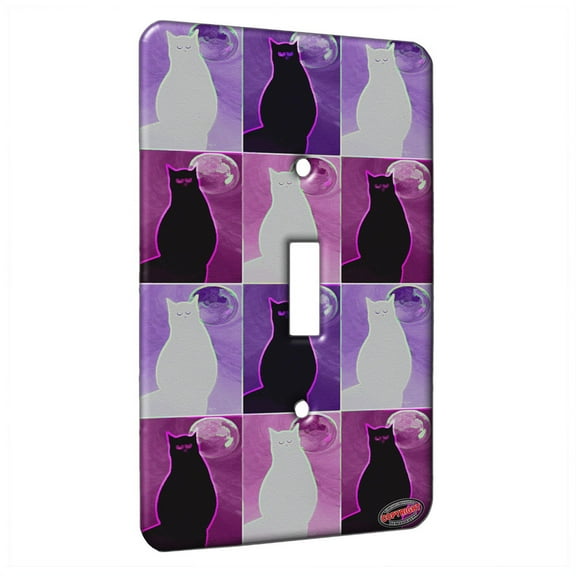 KuzmarK™ Single Gang Toggle Switch Wall Plate - Black Cat with Full Moon Abstract Cat Electric Art by Denise Every