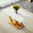 thumbnail image 6 of NYEESS 63" White Faux Marble Rectangular Dining Table for 6-8, Modern Style with Gold MDF Base and Metal Legs, Kitchen or Dining Room, 6 of 10
