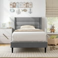 thumbnail image 2 of Costway Twin Bed Frame with Wingback Headboard Linen Upholstered Platform Bed Grey, 2 of 10