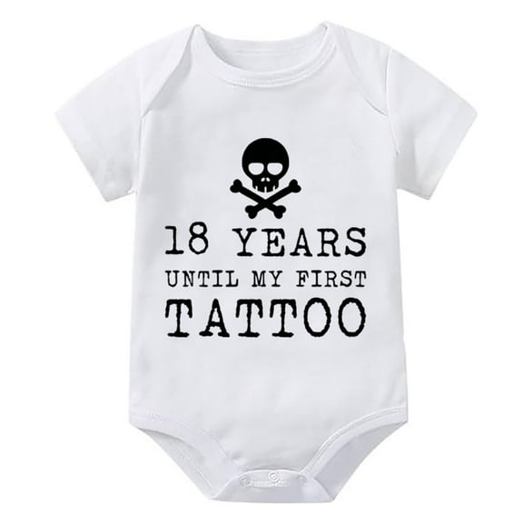 18 Years Until My First Tattoo Newborn Gender Neutral Hospital Outfit Short Sleeve Boys Onsie White Baby Romper 12 Months