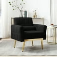thumbnail image 4 of High Backrest Accent Chair, Modern Tufted Teddy Fabric Armchair with 1 Waist Pillow, Comfy Leisure Chair with Metal Trim and Gold Legs, Single Sofa Chair for Living Room Bedroom Apartment, Black, 4 of 7
