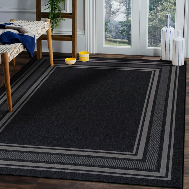 Beverly Rug Indoor Bordered Area Rugs, Non Slip Rubber Backing Modern ...