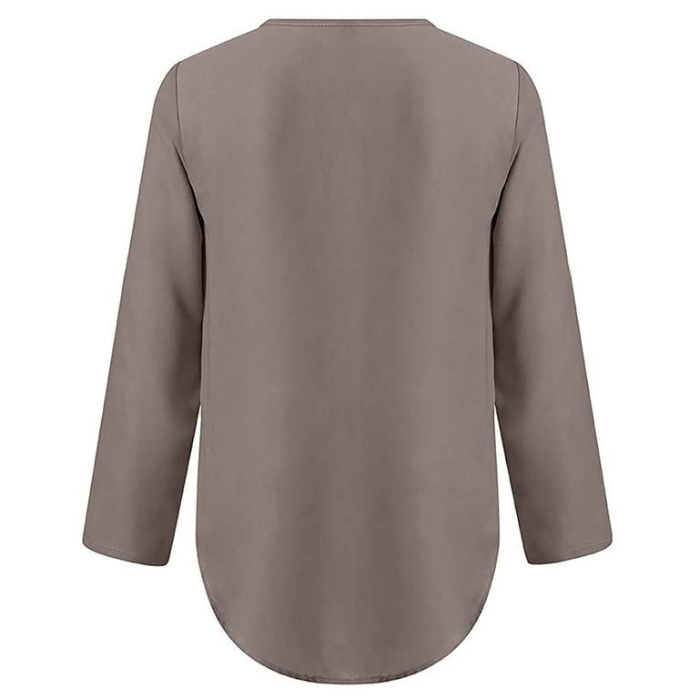 QLEICOM Womens V Neck Zip Cuffed Sleeve Flowy Business Casual Work Tunic  Tops Shirts Blouse Long Sleeve Rollable Shirts Gray S, US Size:4
