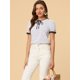thumbnail image 2 of Blusa floral de manga corta Allegra K con cuello anudado para mujer blanco XS, 2 of 6