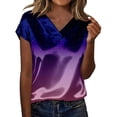thumbnail image 2 of Endives Womens Satin T-shirt Short Sleeve Blouse V Neck Shirts Womens Top Summer Outfits S-3XL, 2 of 6
