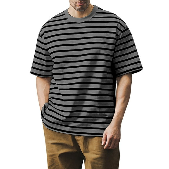 Men'S Classic Horizontal Striped Crew Neck Short Sleeve T Shirt Casual Loose Fit Tops For Summer Daily Wear And Vacation,Black,XXL