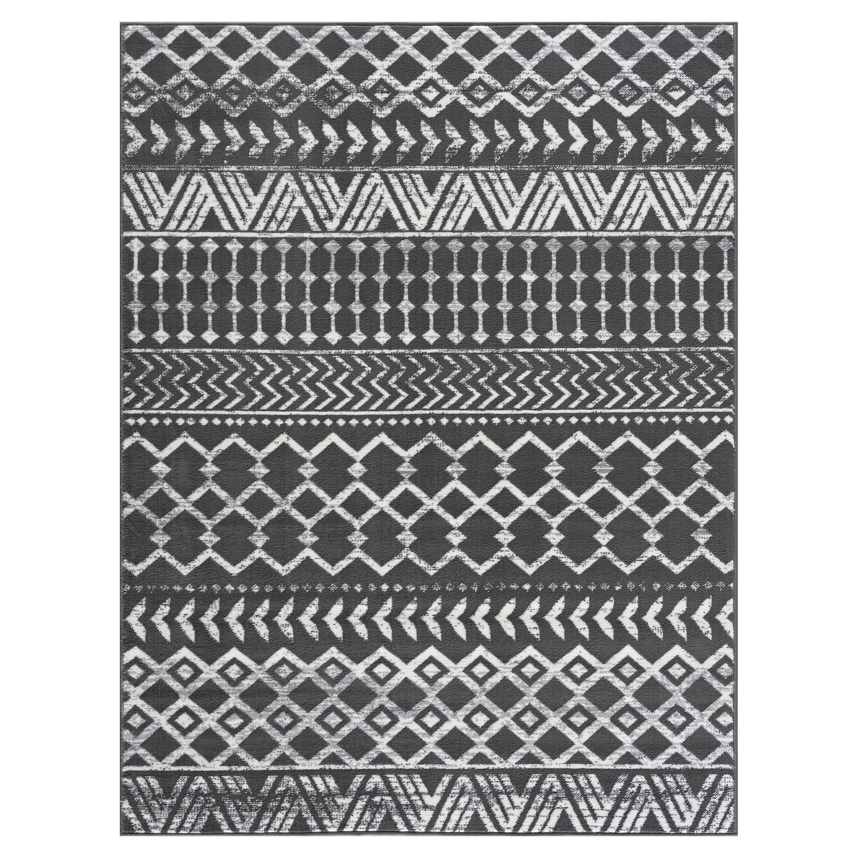 CAMILSON Crystal Dark Grey Area Rug 3'x5' Boho for Living Room Bedroom Dining Room Dark Grey / Cream Indoor Area Rugs