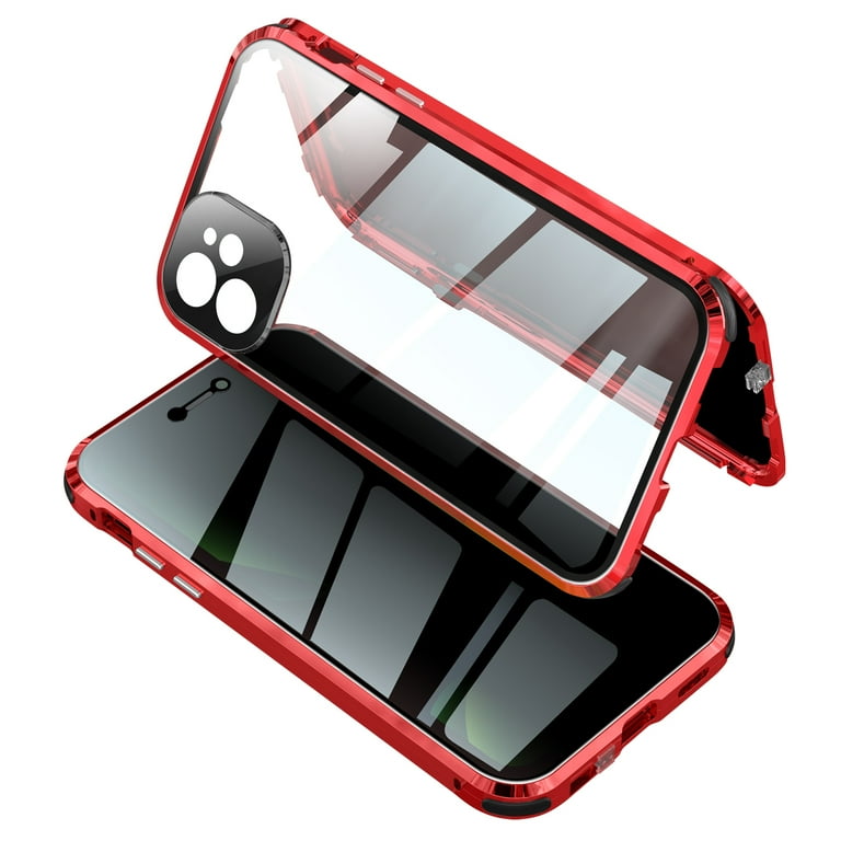 iPhone 11 Case, Anti Peep Magnetic Adsorption Privacy Screen Protector  Double Sided Tempered Glass Metal Bumper Frame Anti-Peeping Phone Case Anti- Spy Cover for Apple iPhone 11, Red 