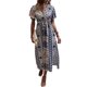 thumbnail image 1 of SAYOO Vestido Largo de Manga Corta para Mujer, Patrón de Estilo Bohemio Impreso con Cuello en V Vestido de Corte Alto con Lazo, Ropa Casual de una Pieza SAYOO casual, 1 of 5