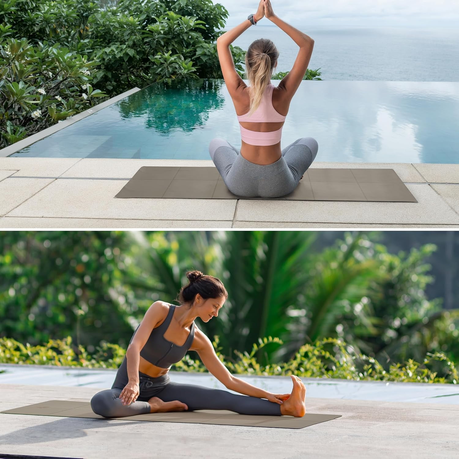 PROIRON Foldable Travel Yoga Mat 0.16" PVC, Folding Exercise Mat Non Slip for Yoga Pilates Camping Outdoors, Lightweight Packable, Brown