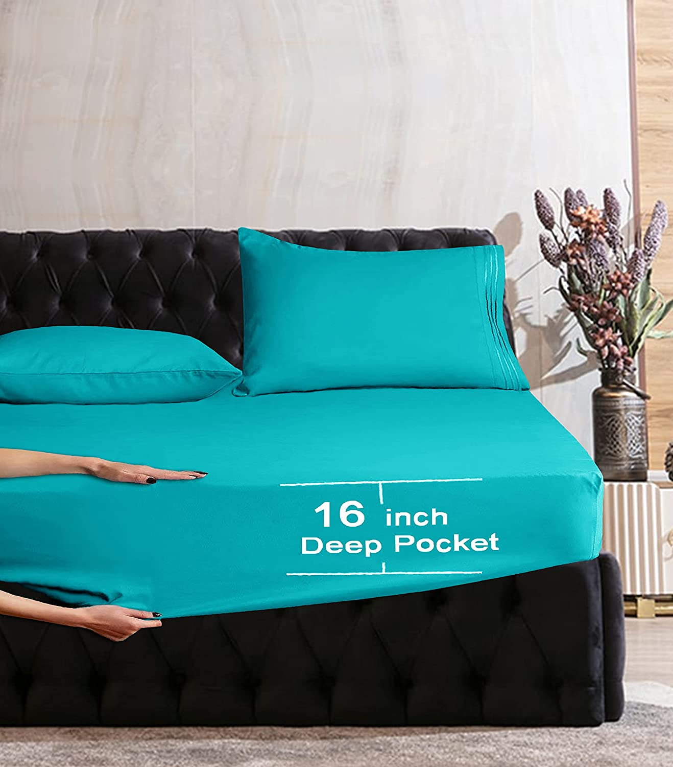 1500 Series Hospitality Fitted Sheet 1-Piece Fitted Sheet, Twin/Twin XL Turquoise