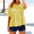 thumbnail image 2 of ClodeEU Women's Plaid Round Neck Short Sleeve Babydoll Blouse,Casual Summer Peplum Top Yellow,Women's Plus M, 2 of 9