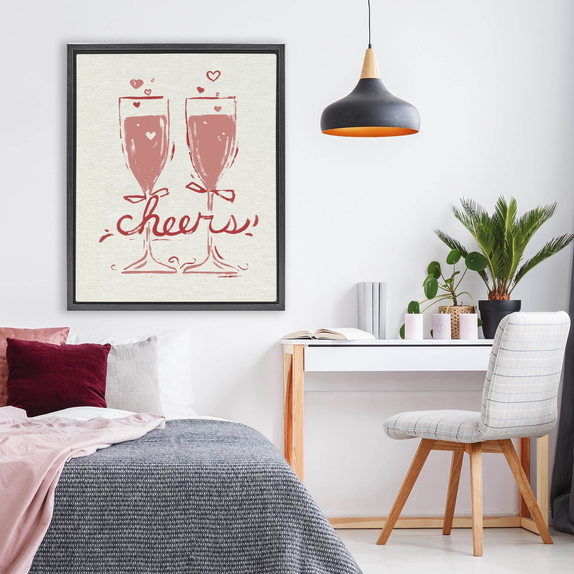 Stupell Industries Romantic Cheers To Love Black Framed Floater Canvas Wall Art, design by June Erica Vess
