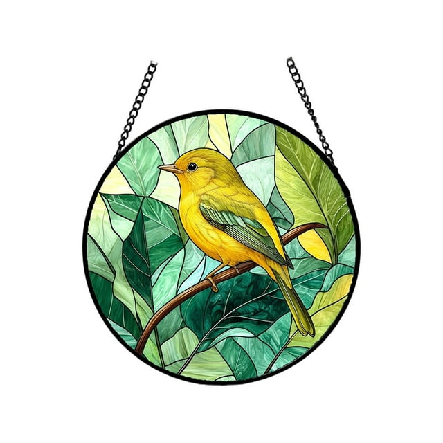 Stained Window Hanging with Suction Cups for Home and Garden Ornament Across Rooms Featuring Colorful Glass Panel and Green Animal Theme for Decorative and Non- Use