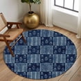 thumbnail image 2 of Round Rugs 5Ft, Vintage Floral Round Area Rug Washable Indoor Throw Carpet, Abstract Flowers Patchwork Country Navy Blue Soft Non Slip Circle Rug for Cabinet Bathroom Home Decor Aesthetic, 2 of 8