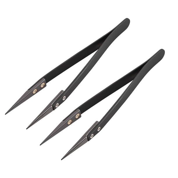 Pinzas de cerámica de precisión no conductivas antiestáticas, pinzas rectas puntiagudas negras, 2 piezas