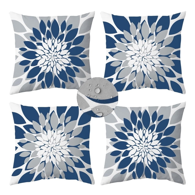 Fundas de Cojín para Exterior Qahing Impermeables 60x60 cm Paquete de 4 Azul Gris
