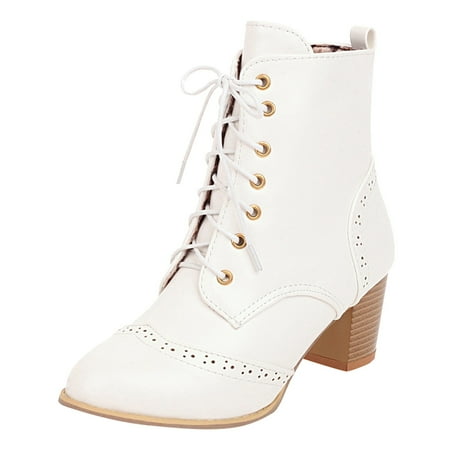 

Womens Boots Autumn And Winter Thick Heel Lace Up High Heel Short Boots for Women Size 6.5