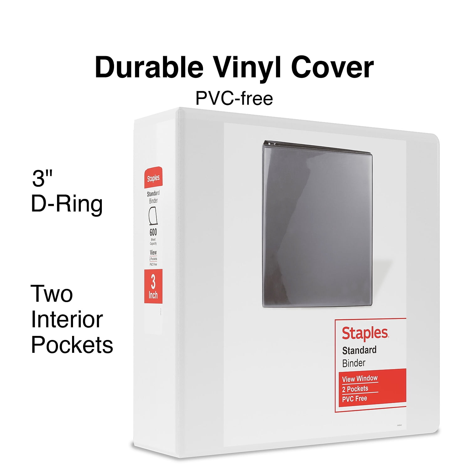 Staples Standard 3' 3-Ring View Binder White (26450-CC) 82639