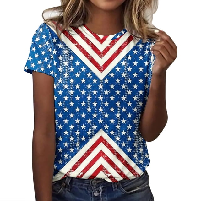 Camisas de Mujer Casual Impreso Cuello Redondo Manga Corta Superior, Blusa de Moda para Uso Diario Y de Fiesta