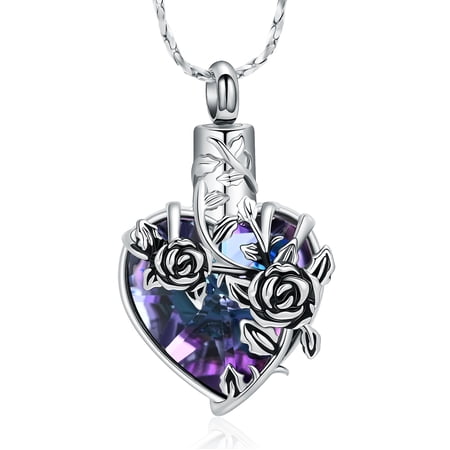 Rose Flowers Stone Heart Urn Pendant Cremation Jewelry for Ashes Keepsake Memorial Jewelry Human Pet Memory Necklace