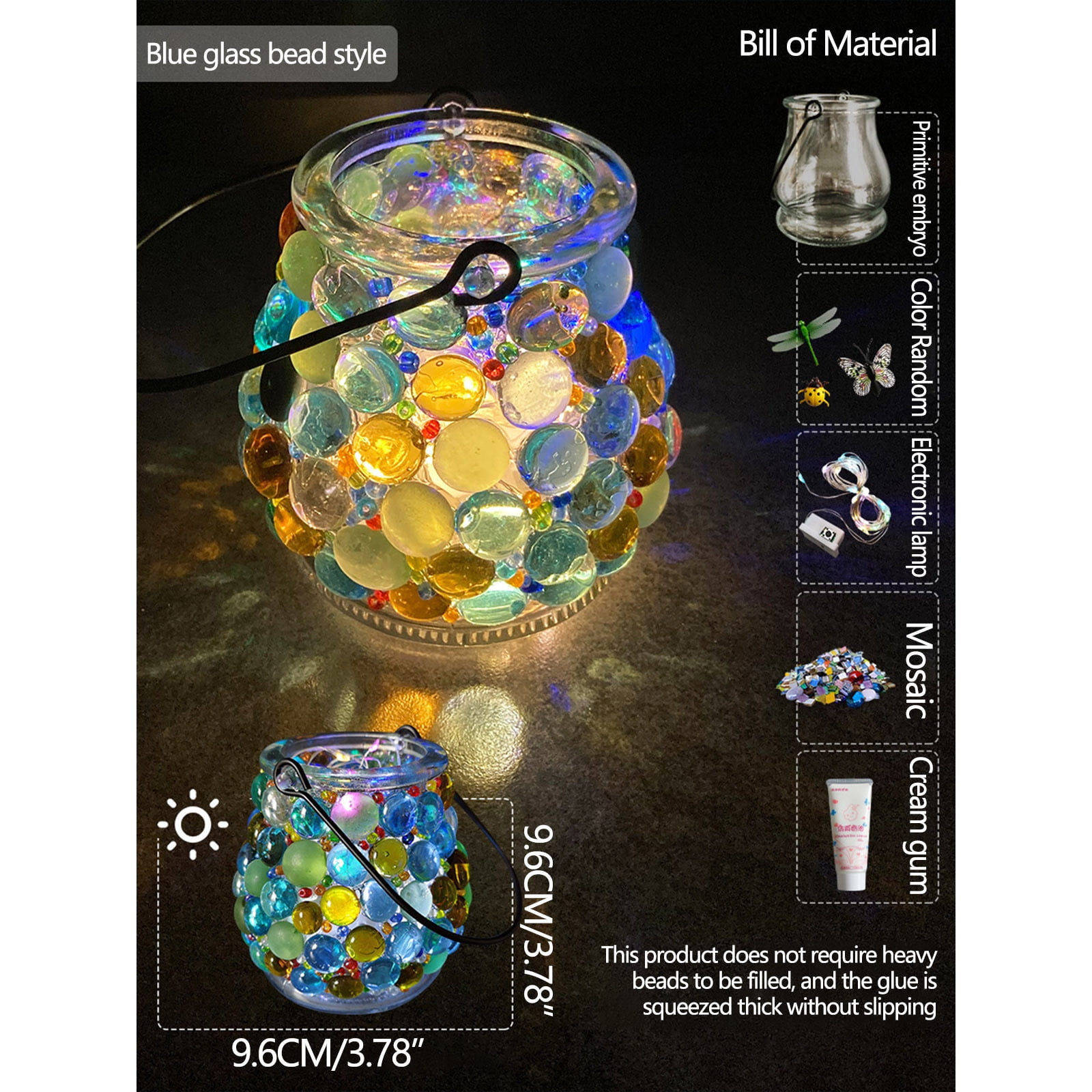 D Diy Glass Candlestick Craft Kit Mosaic Art Project For Home Decor With Led Light And Accessories