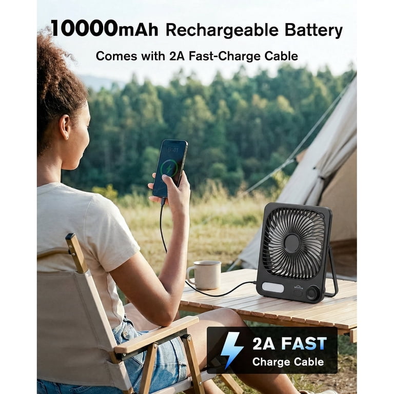 Travel Desk Fan, 8 in Battery Operated Fan with 10000mAh