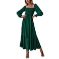 thumbnail image 4 of Vestido Maxi Con Cuello Cuadrado, Vestido Maxi De Mujer De Cintura Alta Con Dobladillo Con Volantes De Color Puro Para Fiesta ANGGREK Verde M, 4 of 8