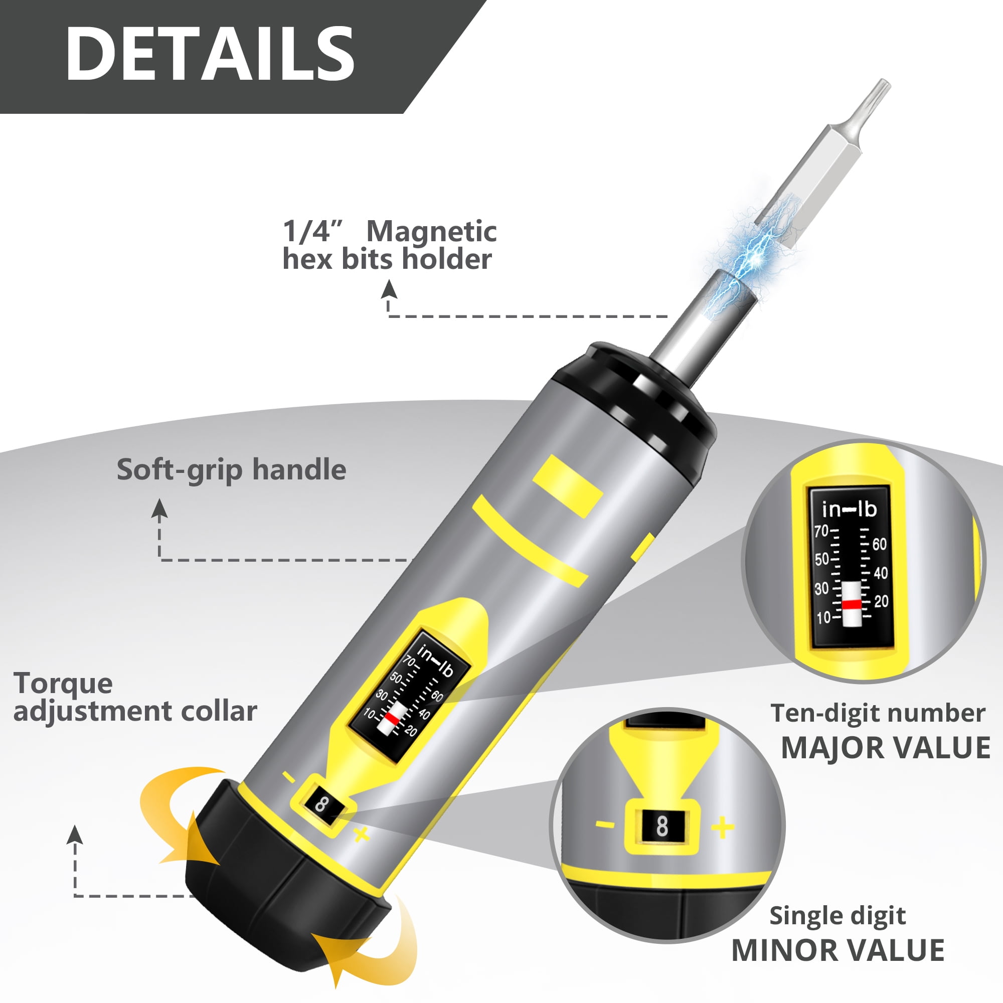 Torque Screwdriver Set 10-70 in-lb – Adjustable Torque Driver with 12 S2 Bits, Click-Type Inch Pound Torque Wrench for Precision Electronics, Scope Mounting, Equipment Repair