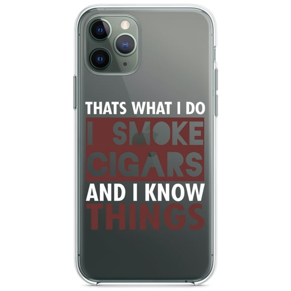 DistinctInk Clear Shockproof Hybrid Case for iPhone 13 (6.1" Screen) - TPU Bumper Acrylic Back Tempered Glass Screen Protector - I Smoke Cigars And I Know Things