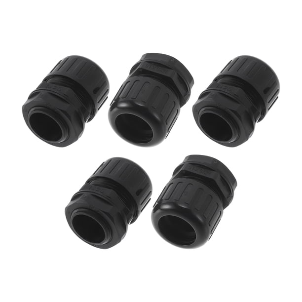 Abrazaderas de cable Unique Bargains M25x1.5 21.2mm / 0.83" a prueba de agua, unión de tracción recta PA6 Nylon negro 5 piezas