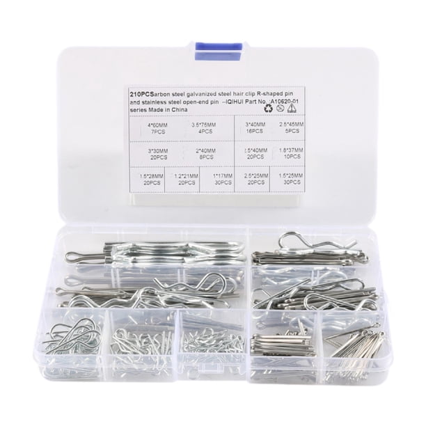 210x Cotter Pin Surtido Kit Hardware Pins Pins de horquilla de servicio pesado Clips R Clips para su fijación de automóviles Garage Automotive