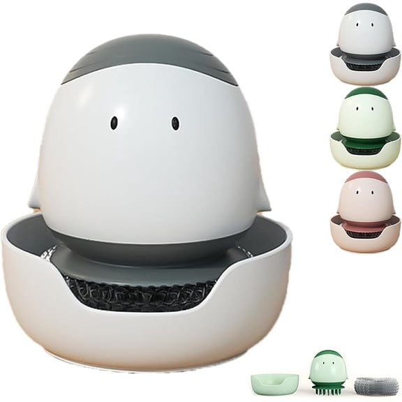 Cute Chicken Automatic Press Pot Brush, Wall-Mounted Adorable Kitchen Cleaning Tool, Detachable Dish Scrubber with Soap Dispenser & Scrub Holder for Pots, Pans & Dishes.