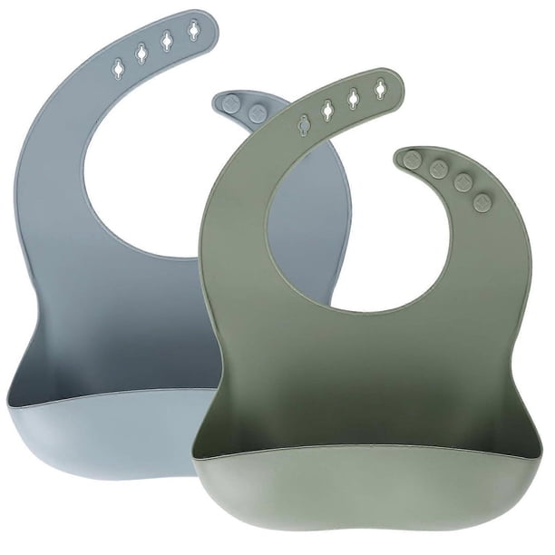 Silicone Baby Bibs, Waterproof Comfortable Silicone Bibs for Babies and Toddlers, BPA Free, with Pocket for Food Catcher, Sage, Ether
