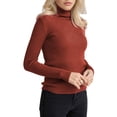 thumbnail image 2 of Ribbed Sweaters for Women Cute High Neck Knitted Warm Fitted Sweater CaramelColor One size, 2 of 7