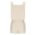 thumbnail image 6 of FRSASU Women 2 Piece Sets Summer Sleeveless Square Neck Crop Tank Top Elastic Waist Shorts Casual Suit Beige, 6 of 7