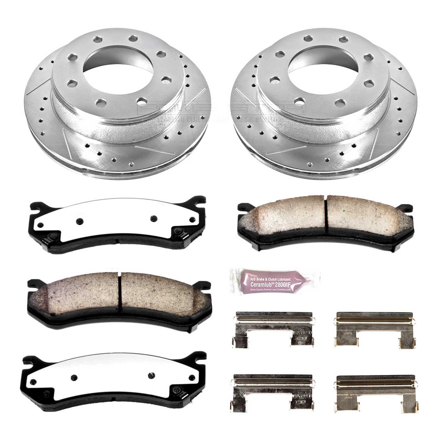 PowerStop Rear Z36 Truck & Tow Carbon-Fiber Ceramic Brake Pad and Drilled and Slotted Rotor Kit Fits: CHEVROLET GMC HUMMER Select Models K2036-36