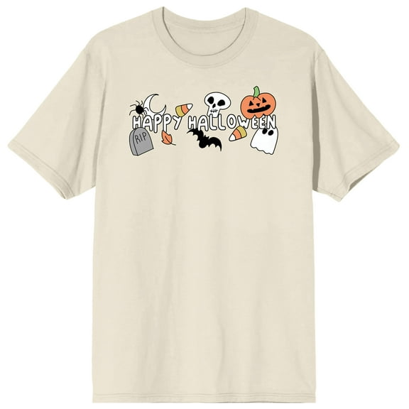 Halloween Cartoon Halloween Symbols Men's Natural Graphic Tee-XXL
