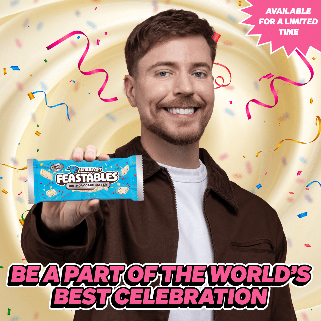 Feastables MrBeast Birthday Batter Bar, 2.1 oz (60g), 1 Count